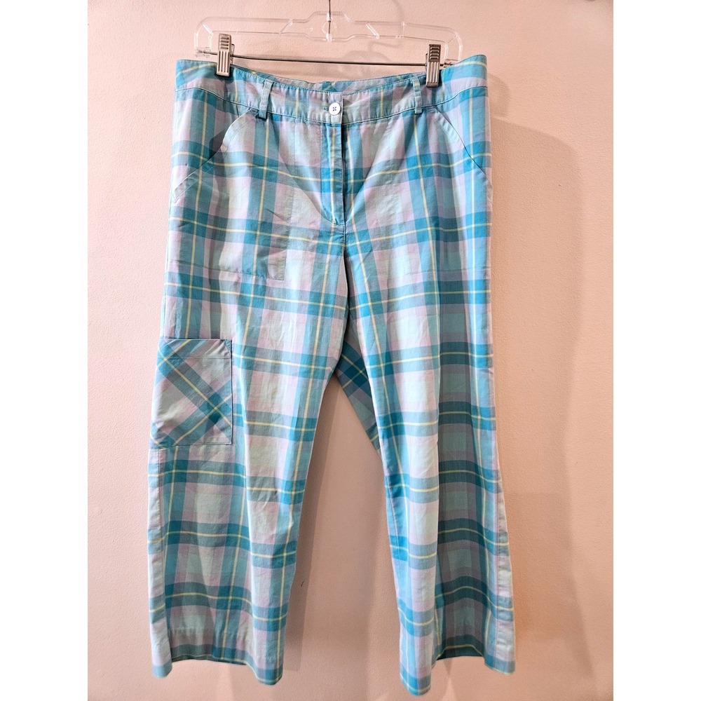 Lilly Pulitzer Women Blue Purple Plaid Crop Pants Size 10 Straight Leg Cargo